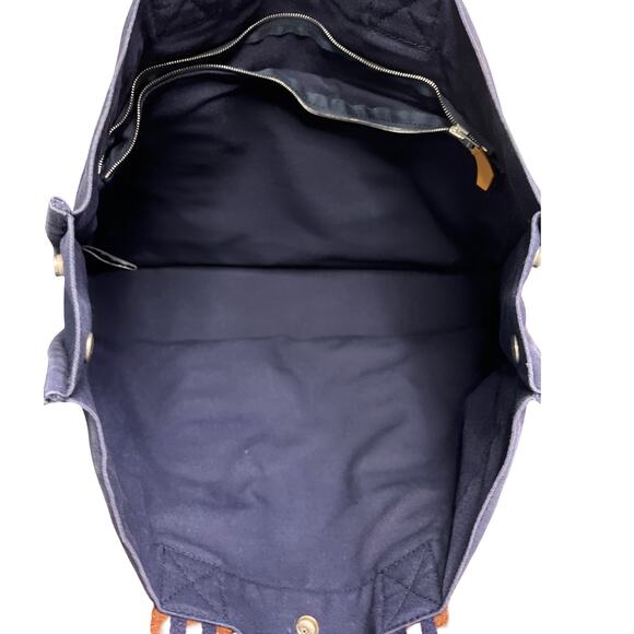 Hermès Fourre Tout MM Navy Blue Canvas Tote Bag with Brown Web Straps - Picture 8 of 16